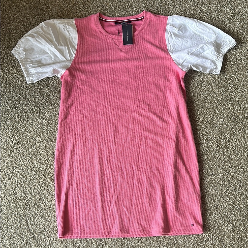 Pink Dress with White Puff Sleeves